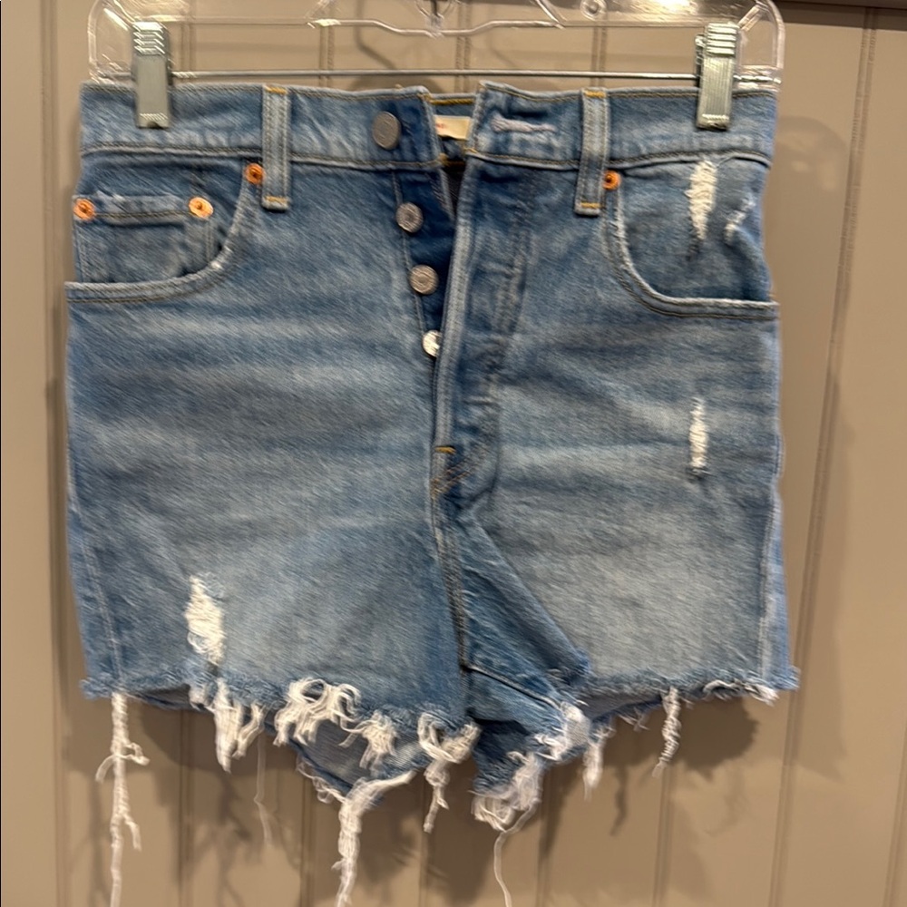Levi's Blue Distressed Ribcage Jean Shorts